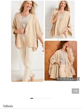 Talbots Button Front Poncho Super Soft Ribbed Wrap Oversized Cardigan XS / S NEW